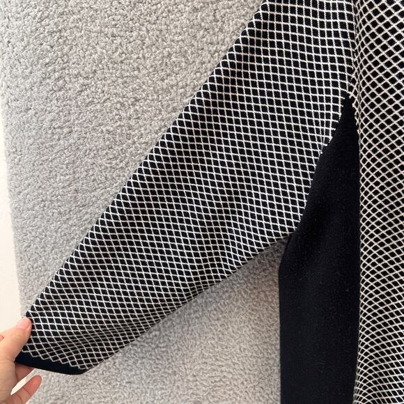 Catherines Womens Open Cardigan 1X Black White Geometric Stretch Glam Long slv - Picture 6 of 9